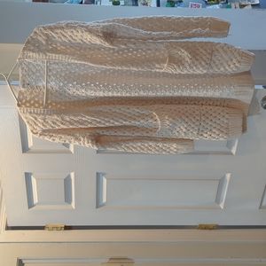 White cardigan sweater, open with pockets